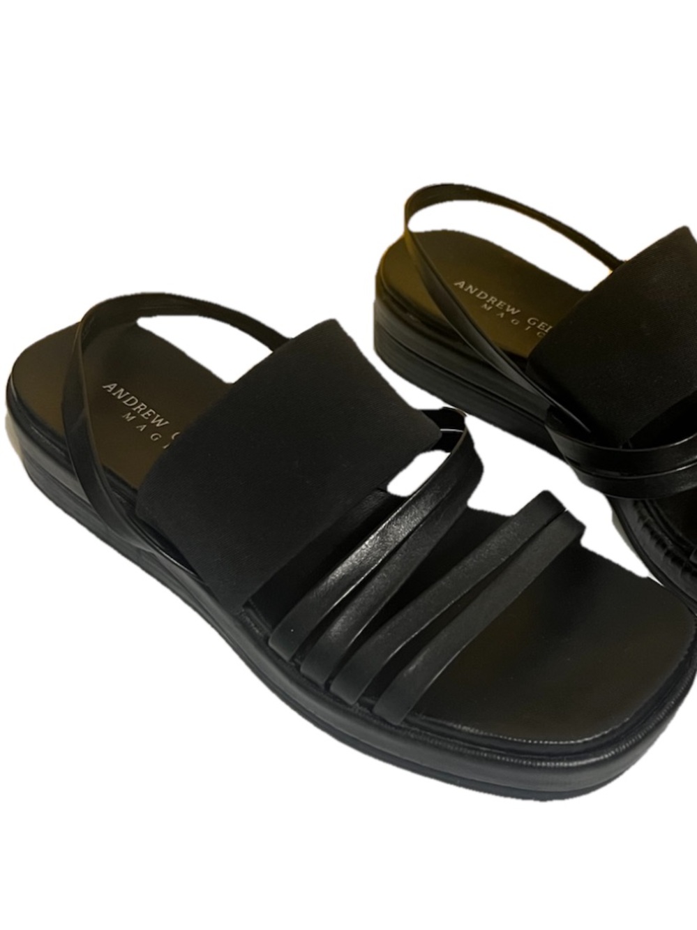 Andrew Geller Y2K Chunky Black Strappy Leather Square Sandal